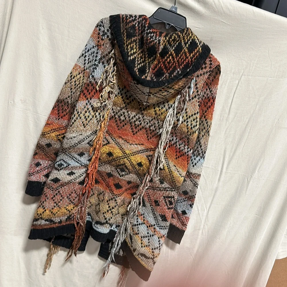 Idyllwind Multicolor Fringe Knit Cardigan - Black Trim